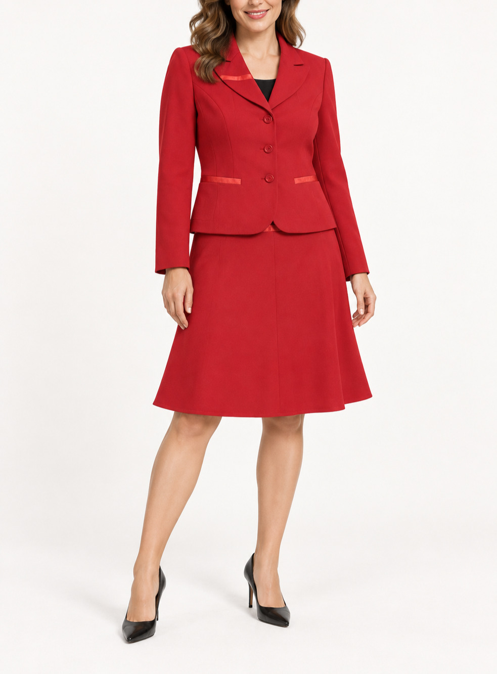 Vintage Bern and Mort Womens 10 Red 2Piece Skirt Suit Blazer A Line Career Retro